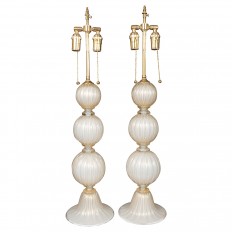 Pair of white and gold Murano glass lamps
